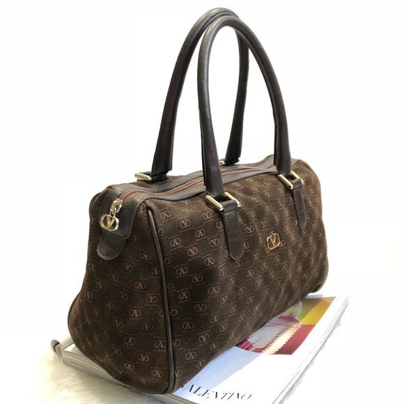 VALENTINO Vintage Suede Leather Monogram Brown Bag - Picture 2 of 8